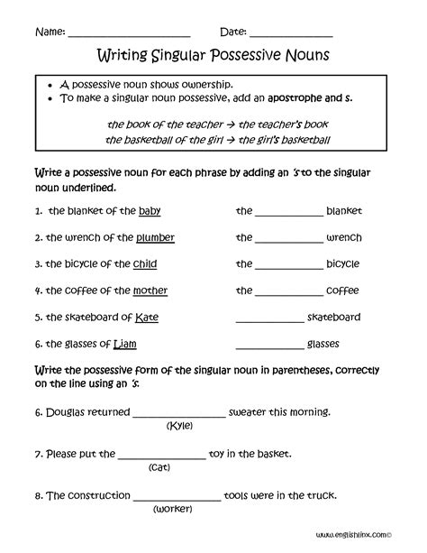 Nouns Worksheets | Possessive Nouns Worksheets