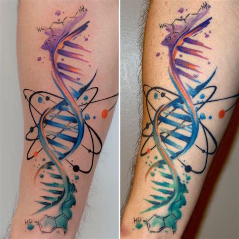 Healed (1yr) watercolor DNA tattoo done by Koray Karagözler at La Graine Tattoo Berlin | Dna ...