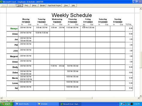 Employee Schedule Spreadsheet Template within Schedule Spreadsheet ...