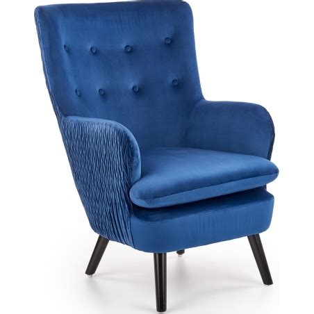 Stylish Ravel navy blue velvet quilted armchair with wooden legs Halmar
