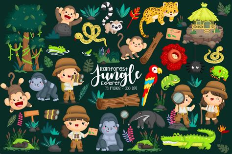 Rainforest Jungle Explorer Clipart Gráfico por Inkley Studio · Creative Fabrica