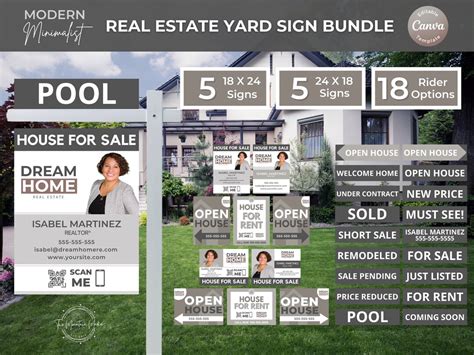 Real Estate Yard Sign Template Bundle Modern Minimalist House for Sale ...