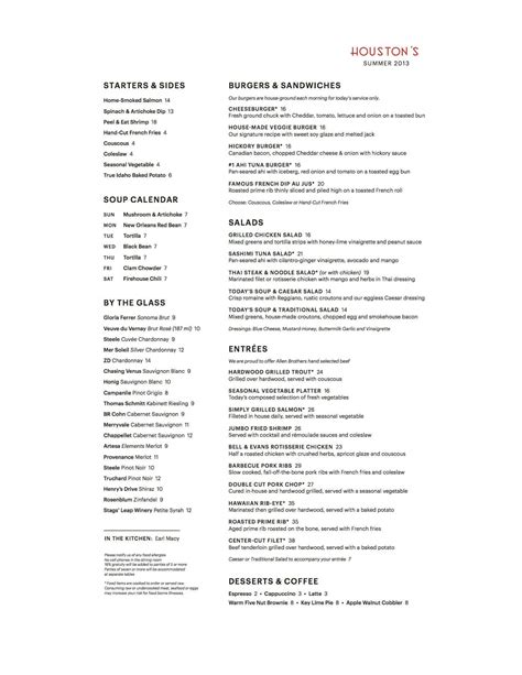 Houston's Menu, Menu for Houston's, Pompano Beach, Miami - Urbanspoon ...