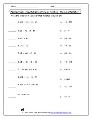 Adding Subtracting Multiplying Complex Numbers Matching Worksheet Answers - Fill and Sign ...