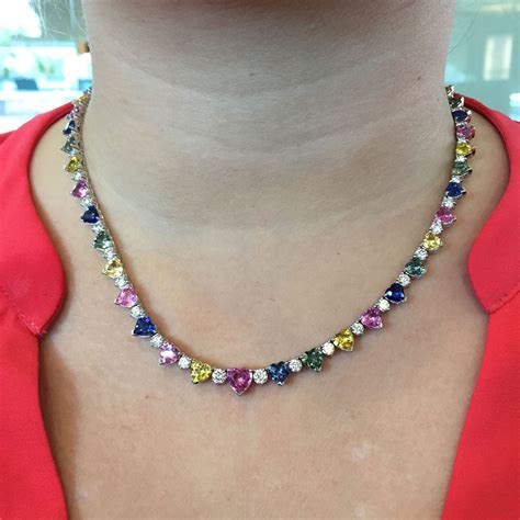 Multi Colored Gemstone Diamond Gold Necklace at 1stDibs