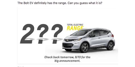 Chevrolet to announce Bolt's official EV range tomorrow, teaser on Facebook today (Poll) | Electrek