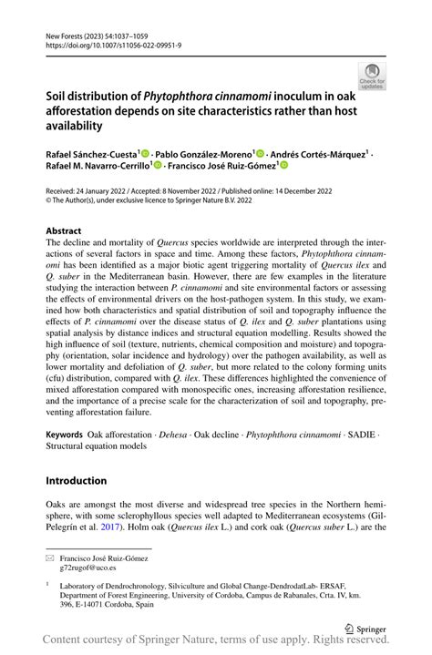 Soil distribution of Phytophthora cinnamomi inoculum in oak ...