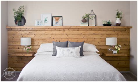 Shiplap Headboard Wall with Floating Nightstand Shelves