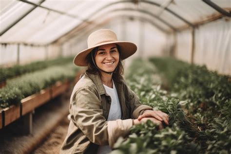 Premium Photo | Happy farmer woman working inside agricultural greenhouse