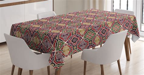 Geometric Tablecloth, Traditional Japanese Chevron with Spirals Blooms ...