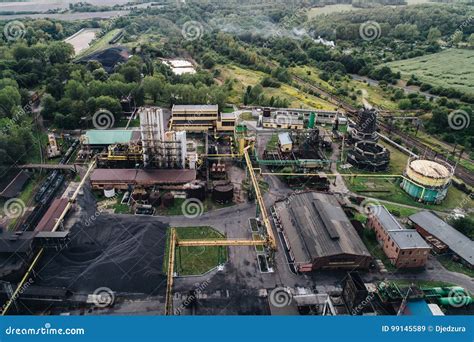 Industrial Zone. Aerial View on Old Working Cooking Plant. Stock Image - Image of factory ...