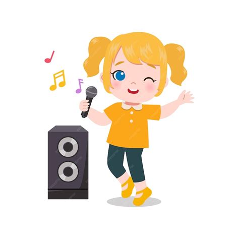 Premium Vector | Cute girl sing a song with karaoke machine