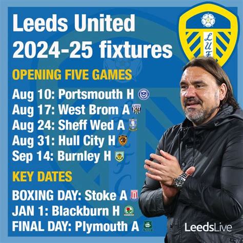 Leeds United 2024-25 fixtures list in full as Daniel Farke finds out ...