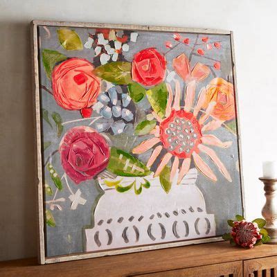 A lively bunch of stylized flowers explodes in color on our exclusive acrylic-on-canvas painting ...