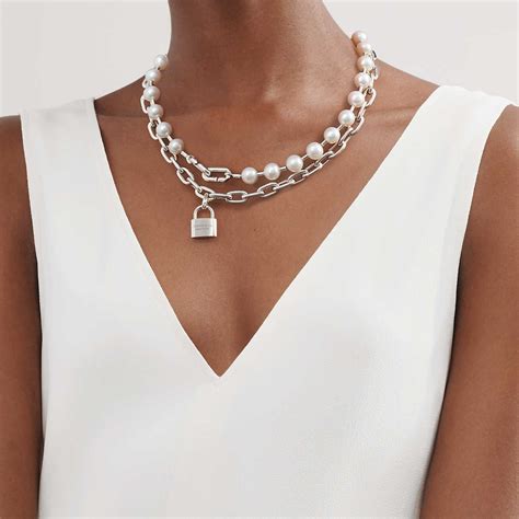 Tiffany HardWear freshwater pearl lock necklace in sterling silver ...