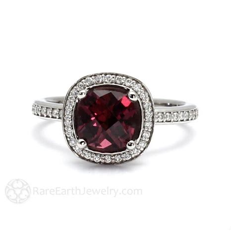 Rhodolite Garnet Ring Cushion Diamond Halo Garnet by RareEarth