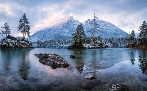 lake, Mountain, Sunrise, Nature, Trees, Frost, Snow, Forest, Landscape ...