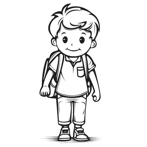 Premium Photo | Fun Kids Coloring Page Simple Black and White School Boy Illustration