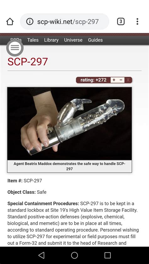 Thanks, I hate it... Scp-297. A vibrator that can turn a cube of concrete into powder within ten ...