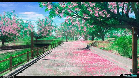 Spring Sakura Park by Voloshenko on DeviantArt | アニメの風景, ファンタジーな風景, 美的背景