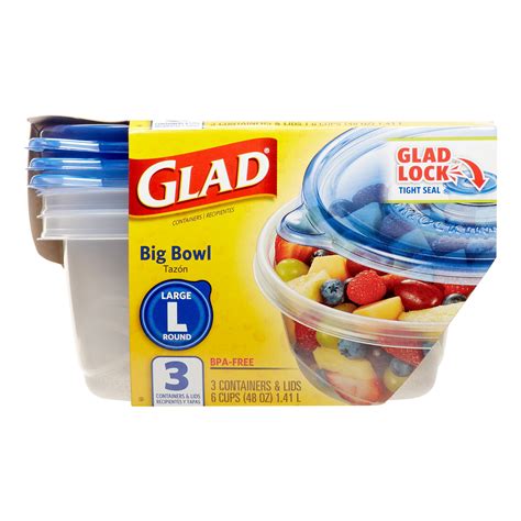 Glad Big Bowl Food Storage Containers, Round, 48 Oz, 3 Ct - Walmart.com