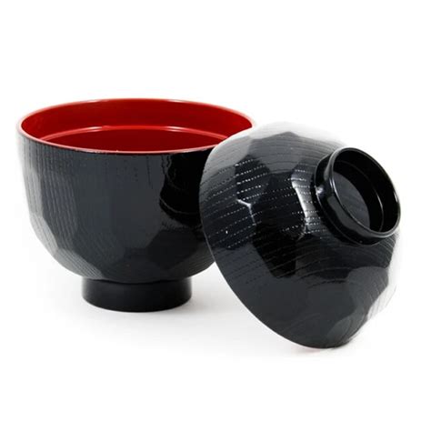 Large Miso Soup Bowl With Lid (Red & Black) Made In Japan