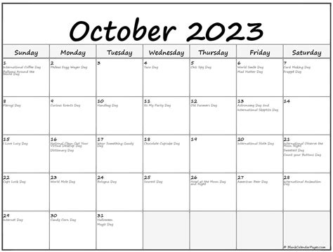 October 2023 with holidays calendar