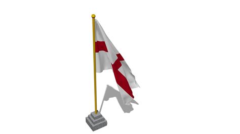 England Flag Start Flying in The Wind with Pole Base, 3D Rendering ...