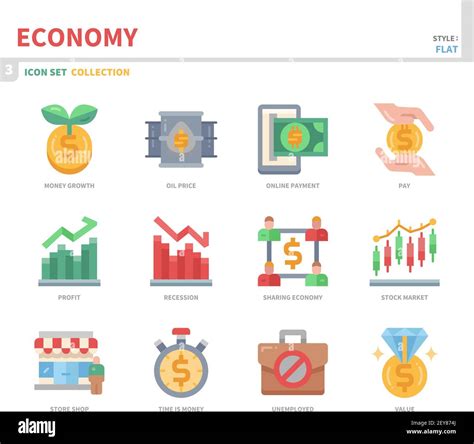 economy icon set,color flat style,vector and illustration Stock Vector ...