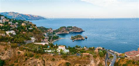 Panoramic aerial view of Isola Bella island and beach in Taormina. 15011578 Stock Photo at Vecteezy