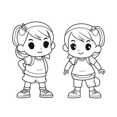 Two Cartoon Girl Coloring Pages Outline Sketch Drawing Vector, Car Drawing, Cartoon Drawing ...