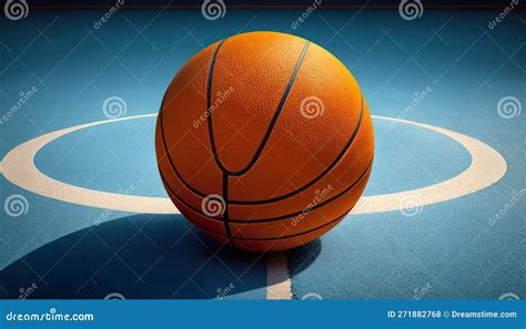 Orange Basketball Ball on Blue Court of Gymnasium Sport Stock ...