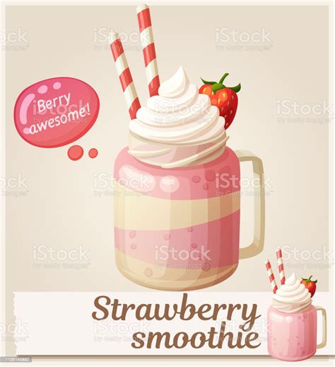 Çilek Smoothie Tatlı Simgesi Karikatür Vektör Illustration Pipet Ile Cam Bir Kavanozda ...