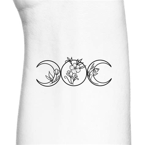 Wildflower Triple Moon Goddess Outline Temporary Tattoo / - Etsy