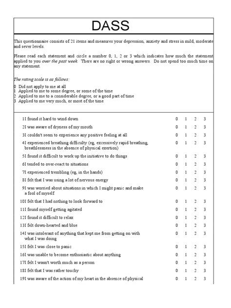 DASS 21 Questionnaire | Cognition | Psychology