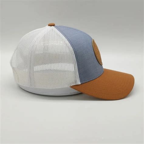 Custom Leather Patch Trucker Hats,White Mesh Trucker Cap,6 Panel Half Mesh Trucker Hat - Buy ...