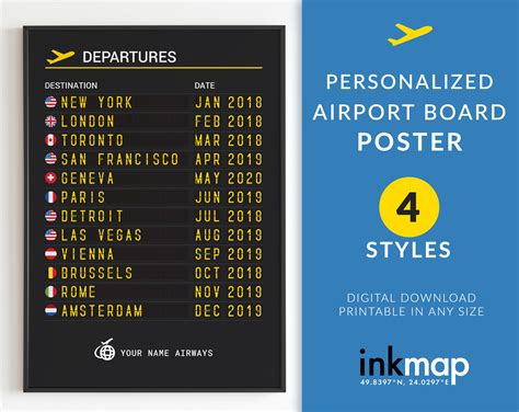 Airport Departure Board Digital Poster Custom Airport Board - Etsy Canada