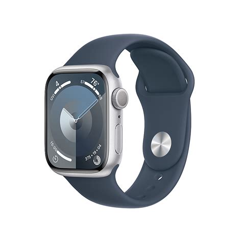 Apple Watch Series 9 (GPS) 41mm Silver Aluminum Case with Storm Blue Sport Band with Blood ...