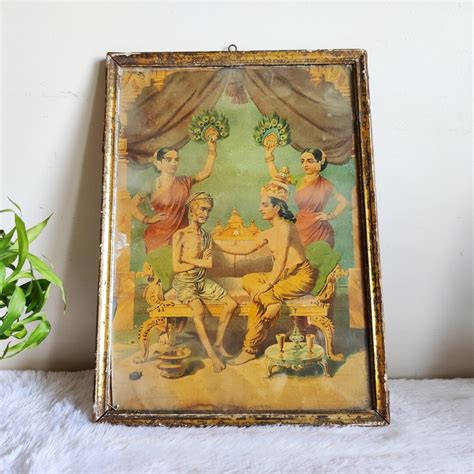 Vintage Lord Krishna and Sudama Print Original Wooden Frame Indian Religious Decor Krishna Art ...