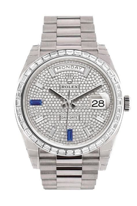 ROLEX 228396TBR DAY-DATE 40 Pave Diamond Baguette Diamond Bezel Men’s ...