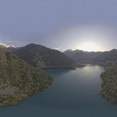 Sunset and Mountain Lake Aerial Survey HDRI Panorama - HDR Image by maga_av