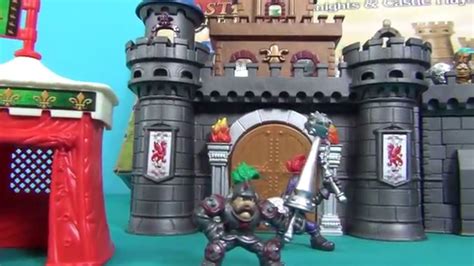 Unboxing plays set toy castle of adventures. Playing with toys knights and dragon in the castle ...