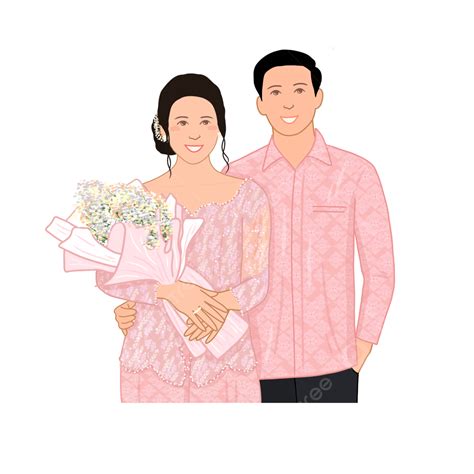 Engaged Couple Vector Design Images, Couple Engagement Pink Dress White Flower Illustration ...