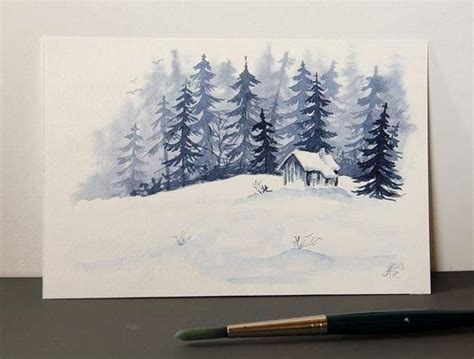 Easy watercolor winter landscape, Einfaches Aquarell Winterlandschaft ...