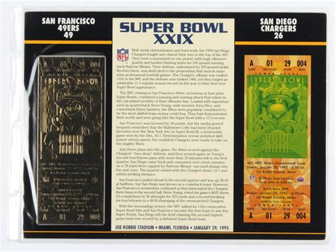 Super Bowl XXIX Commemorative Score Card with 22kt Gold Ticket ...