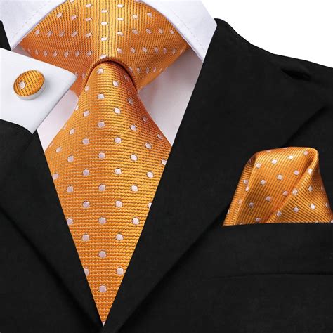 Orange White Green Blue Polka Dot Men's Necktie Pocket Square Cufflinks Set | Mens neck ties ...