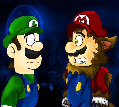 Luigi sees Werewolf Mario by miller7751 on DeviantArt