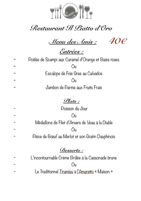 Menu | Il Piatto D'oro - Restaurant