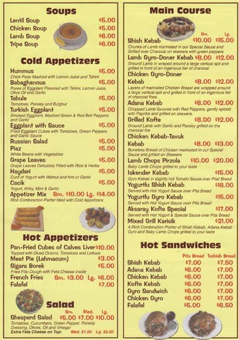 Aksary Turkish Cafe & Restaurant Menu - Urbanspoon/Zomato