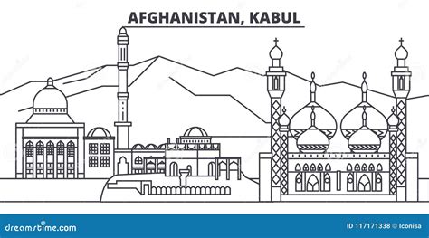 Afghanistan Kabul Line Skyline Vector Illustration Afghanistan Kabul Linear Cityscape Famous ...